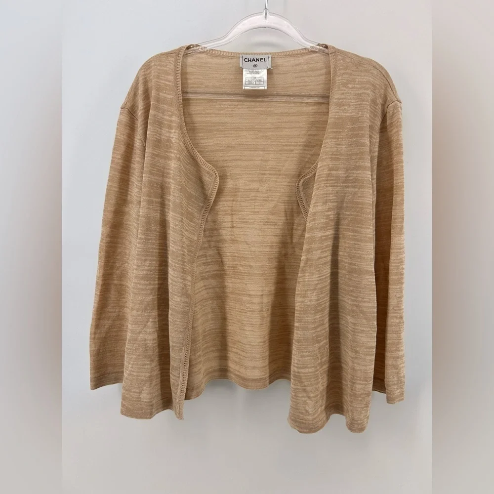 CHANEL Cardigan Twin Set 99P Beige Size 46 Tank Size 50 Cardigan Cotton